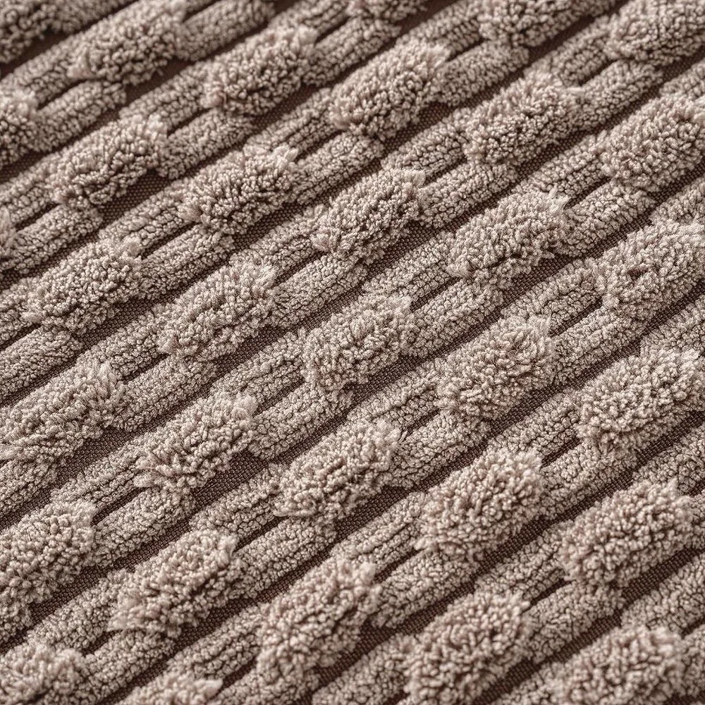 Pompom Tan Stripe Texture Corduroy Farmhouse Cute Luxury Soft Pillow Cover Set